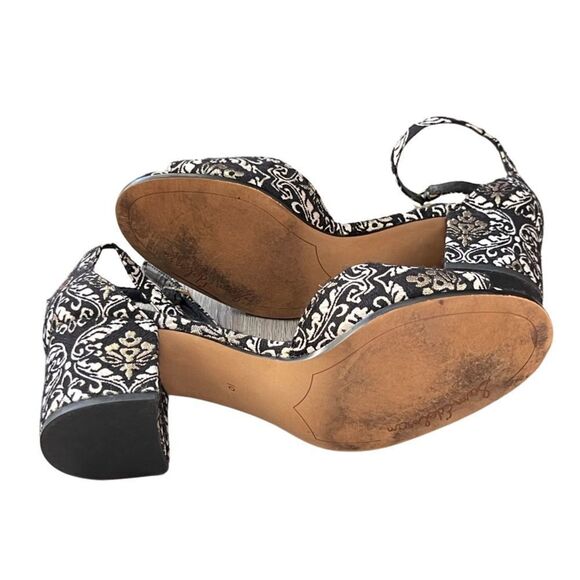 Sam Edelman Susie Black Metallic Jacquard Pattern Ankle Strap Heels Size 10 - Picture 7 of 7